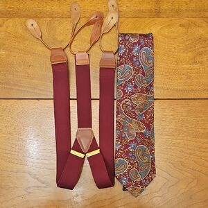 Classic Burgundy Suspenders with Coordinating Paisley Tie